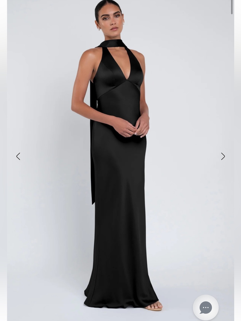 Jenny Yoo Louisa Black Halter Bridesmaid Dress with Draped Neck Tie Size 2